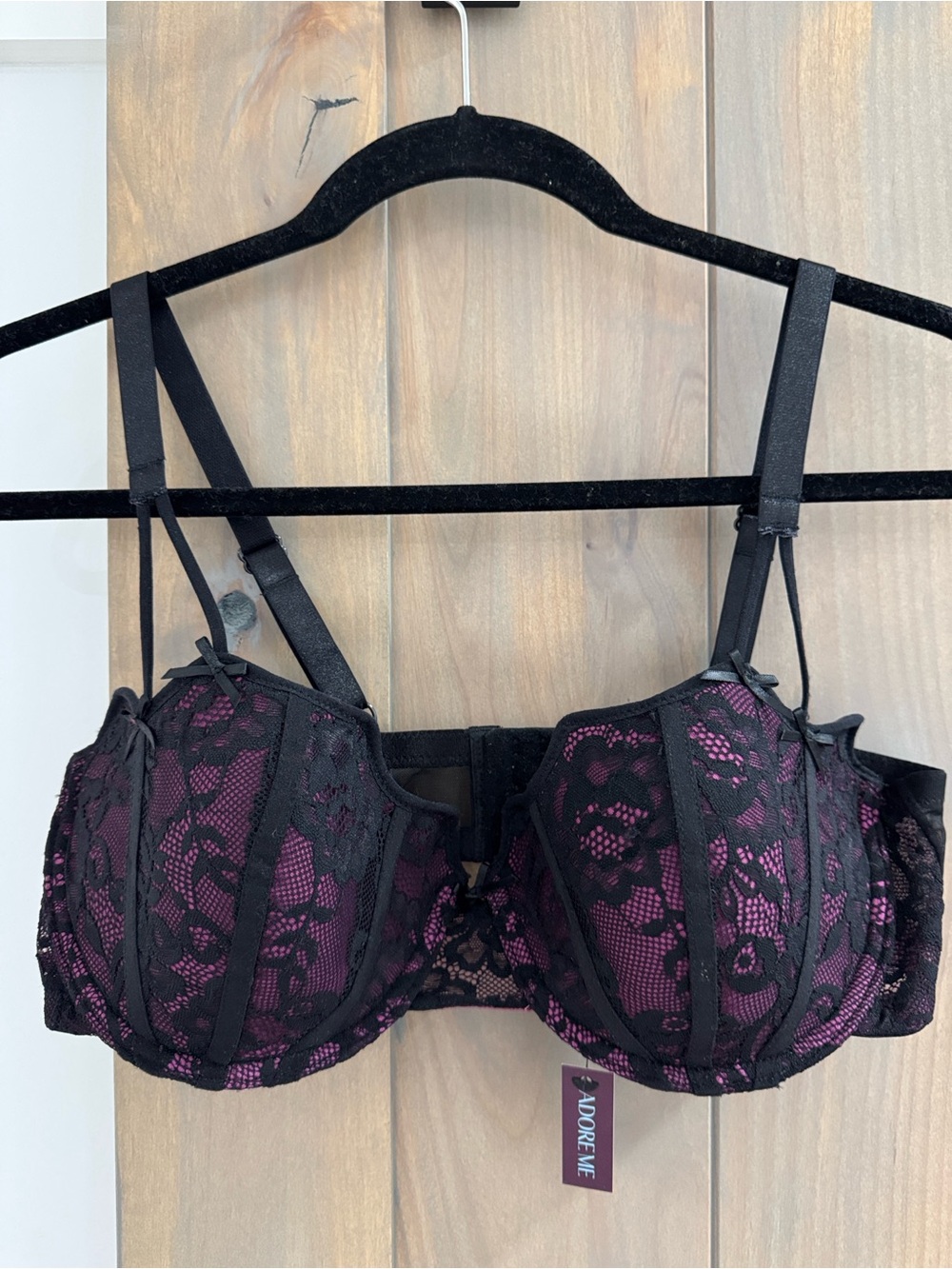 Adore Me Black Lace-Overlay Plum Bra